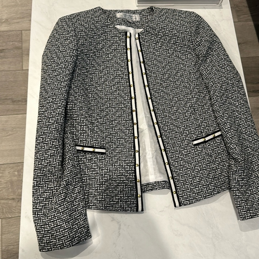 Tahari tweed blazer with gold studs